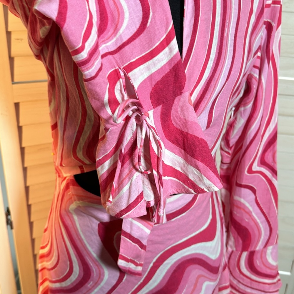 EUC Zara Linen-Blend Retro Pink and White Mini Dress - Picture 9 of 10